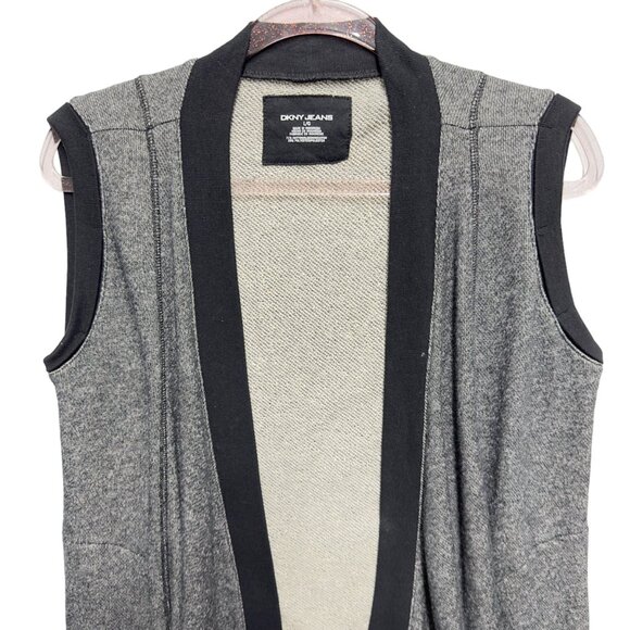 DKNY Terry Knit Sweater Cardigan Vest Jacket Open Front - Picture 2 of 8